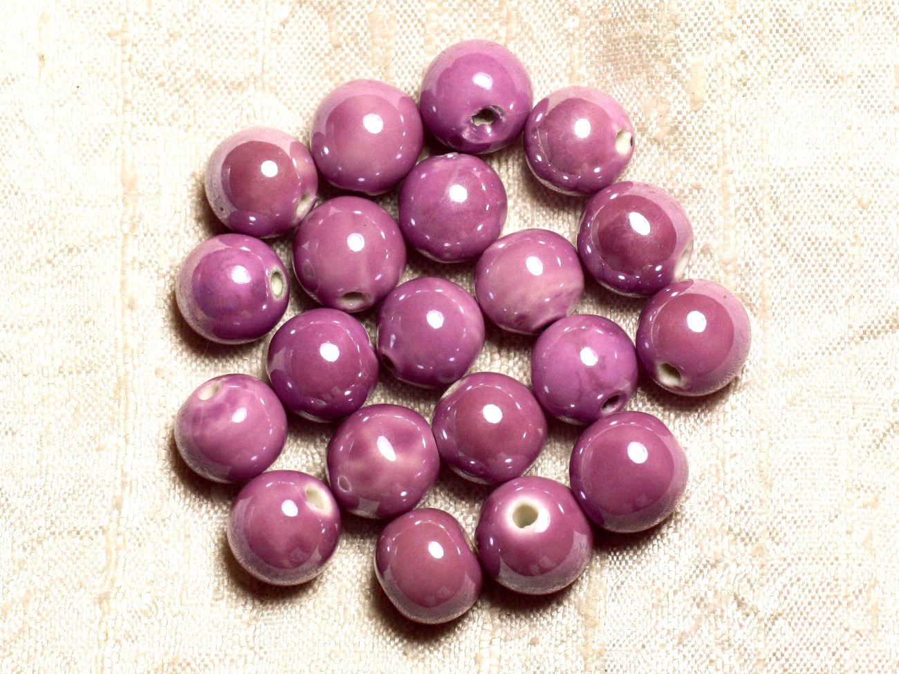 4pc - Perles Céramique Porcelaine Boules 14mm Rose mauve irisé -  8741140013957 