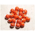 4pc - Perles Céramique Porcelaine Boules 14mm Orange irisé -  8741140013926 