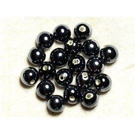 4pc - Porcelain Ceramic Beads Balls 14mm Iridescent Black - 8741140013988 