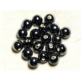 4pz - Sfere di perle in ceramica porcellana 14mm Nero iridescente - 8741140013988 