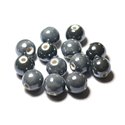 4pc - Perles Céramique Porcelaine Boules 14mm Gris foncé irisé -  8741140014008 