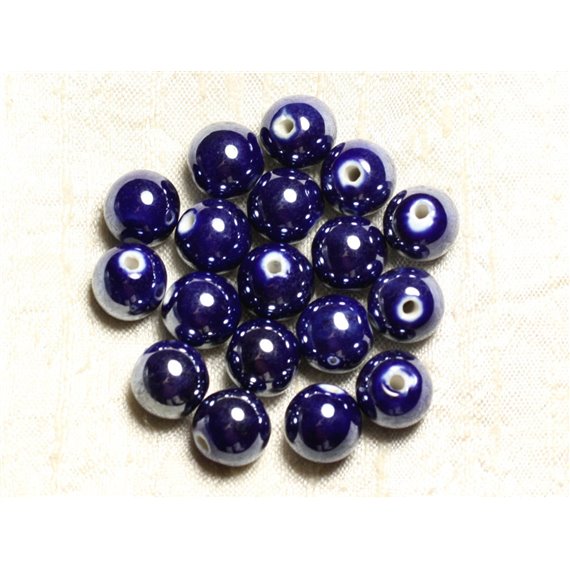 4pc - Perles Céramique Porcelaine Boules 14mm Bleu nuit irisé -  8741140014022 