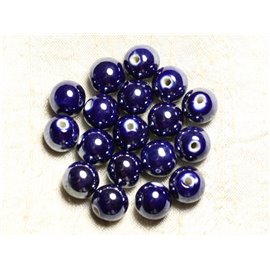 4pc - Perlas de cerámica de porcelana Bolas 14mm Iridiscente Azul Medianoche - 8741140014022 