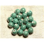 4pc - Perles Céramique Porcelaine Boules 14mm Vert Turquoise irisé -  8741140014046 