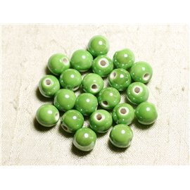 4pz - Palline di perline in ceramica porcellana 14mm Verde mela iridescente - 8741140014053 