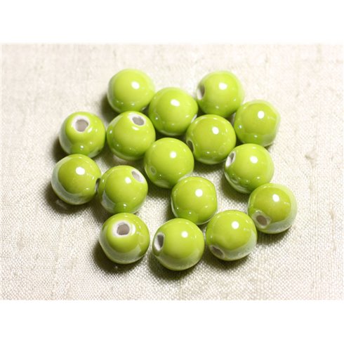 4pc - Perles Céramique Porcelaine Boules 14mm Jaune Vert Citron irisé -  8741140014060 