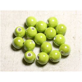 4pc - Bolas de perlas de cerámica de porcelana 14mm Amarillo verde iridiscente limón - 8741140014060 