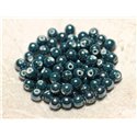 10pc - Perles Ceramique Porcelaine Boules 6mm bleu vert canard paon pétrole irisé -  8741140010659