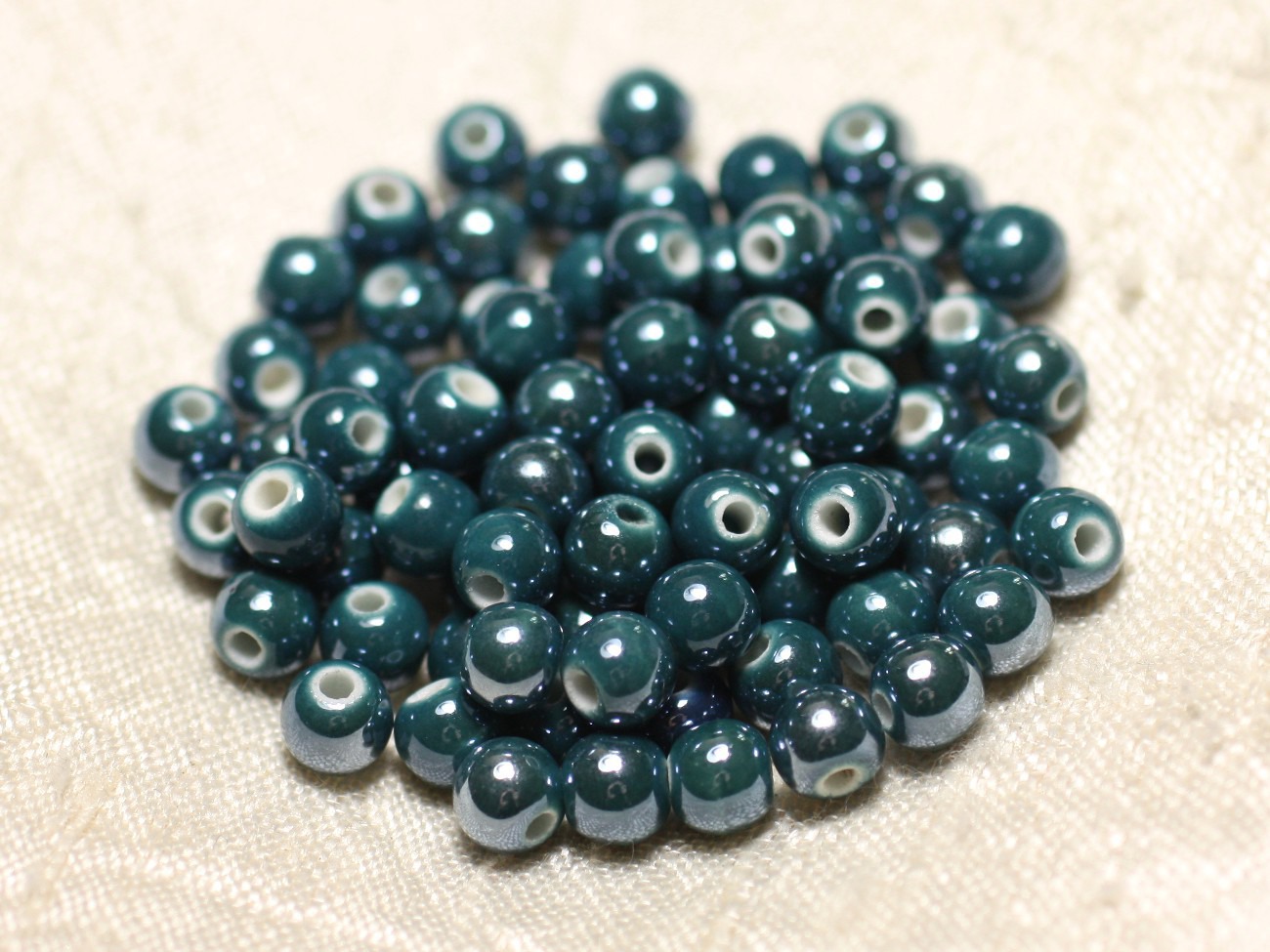 20pc - Perles Céramique Porcelaine Boules 6mm bleu vert canard paon pétrole irisé -  8741140010659 