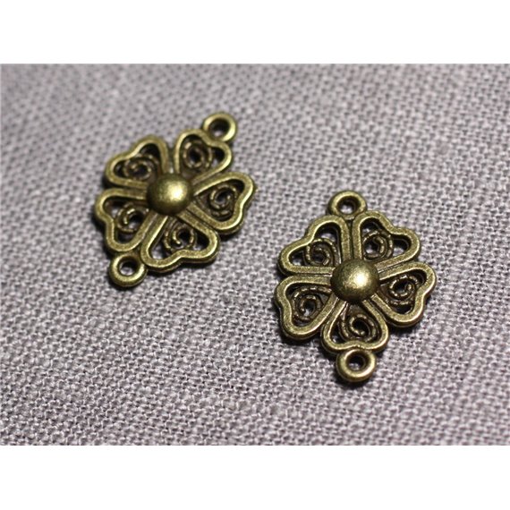 10pc - Connecteurs Pendentifs Boucles d'oreilles Métal Bronze Fleur Trèfle 4 Feuilles 20mm - 4558550095282 