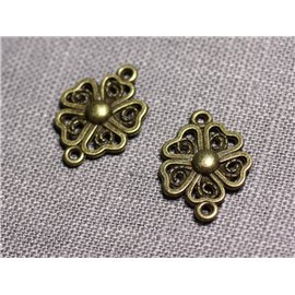 10pc - Connectors Pendants Earrings Metal Bronze Flower Clover 4 Leaves 20mm - 4558550095282 