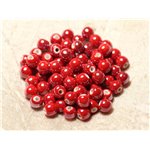 20pc - Perles Céramique Porcelaine Boules 6mm Rouge irisé -  8741140010635 