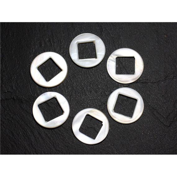 2pc - Perles Composants Connecteurs Nacre Blanche Cercles et Losanges 19mm - 4558550005304 