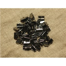 100pc - Leather and fabric end caps Black nickel free - 4558550021106 