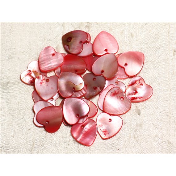 10pc - Perles Breloques Pendentifs Nacre Coeurs 18mm Rouge Rose Corail Pêche -  4558550039941 