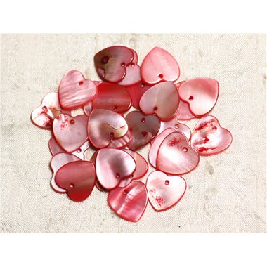 10pc - Perles Breloques Pendentifs Nacre Coeurs 18mm Rouge Rose Corail Pêche -  4558550039941 