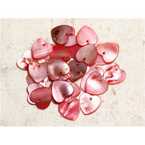 10pc - Perles Breloques Pendentifs Nacre Coeurs 18mm Rouge Rose Corail Pêche -  4558550039941 