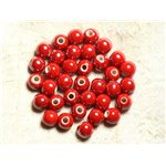 10pc - Perles Porcelaine Céramique Boules 8mm Rouge Ceries irisé - 4558550009463