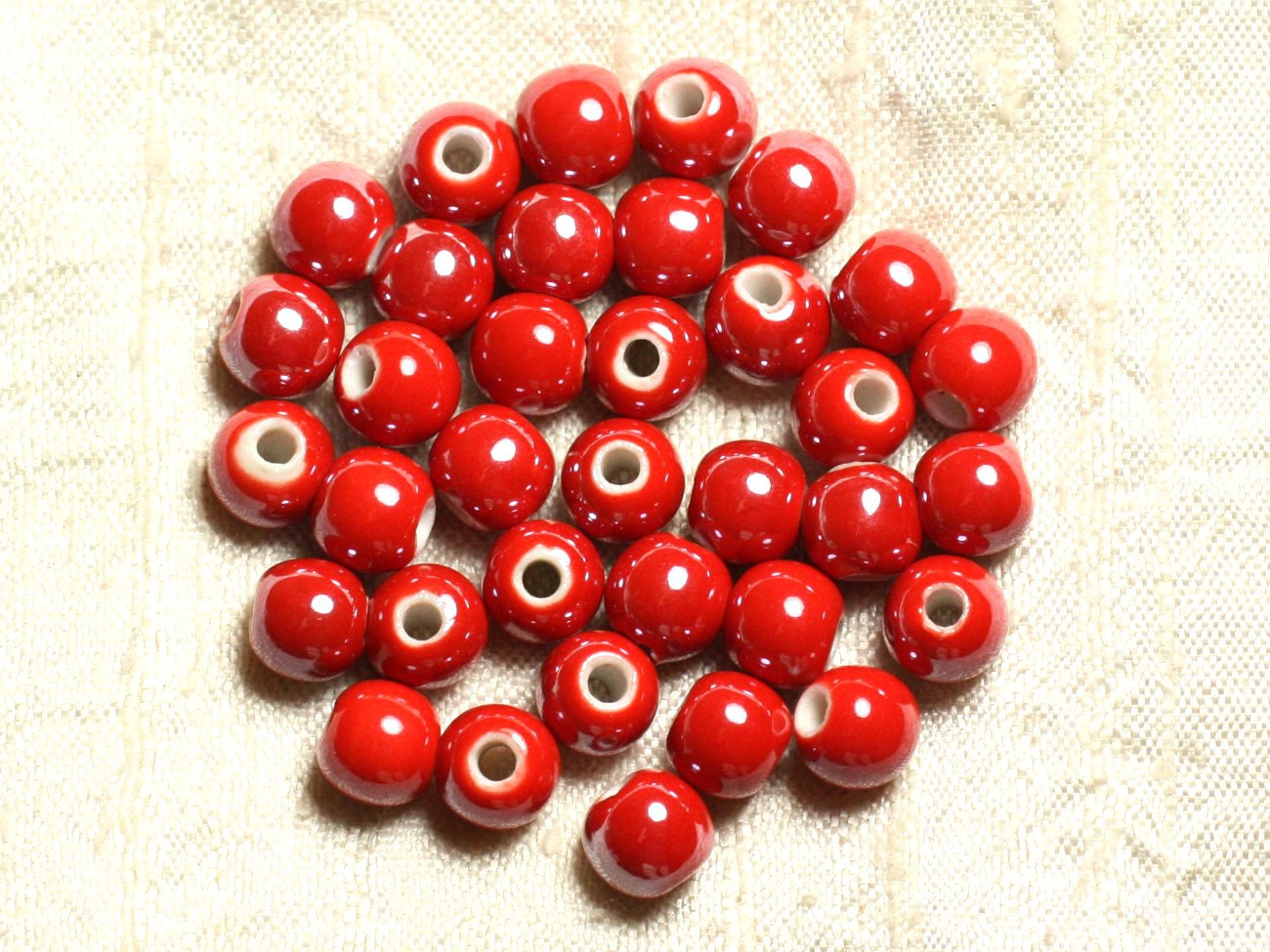 10pc - Perles Porcelaine Céramique Boules 8mm Rouge irisé -  4558550009463 