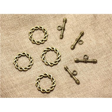 5pc - Fermoirs Toogle T Métal Bronze Torsade Celtique 20mm   4558550000637 