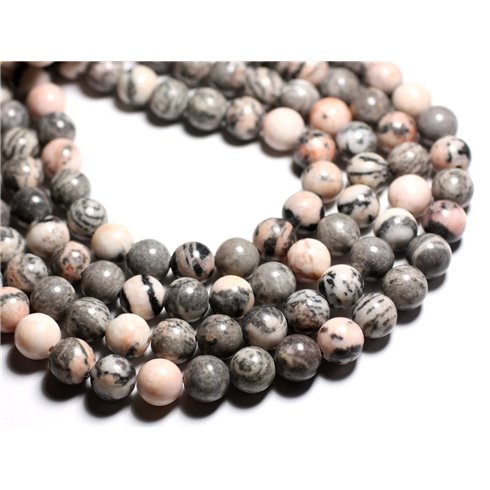 6pc - Perles de Pierre - Jaspe Gris et Rose Boules 12mm -  4558550085528 