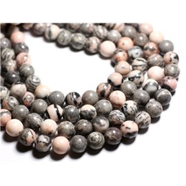 6pc - Stone Beads - Gray Jasper and Pink Balls 12mm - 4558550085528 