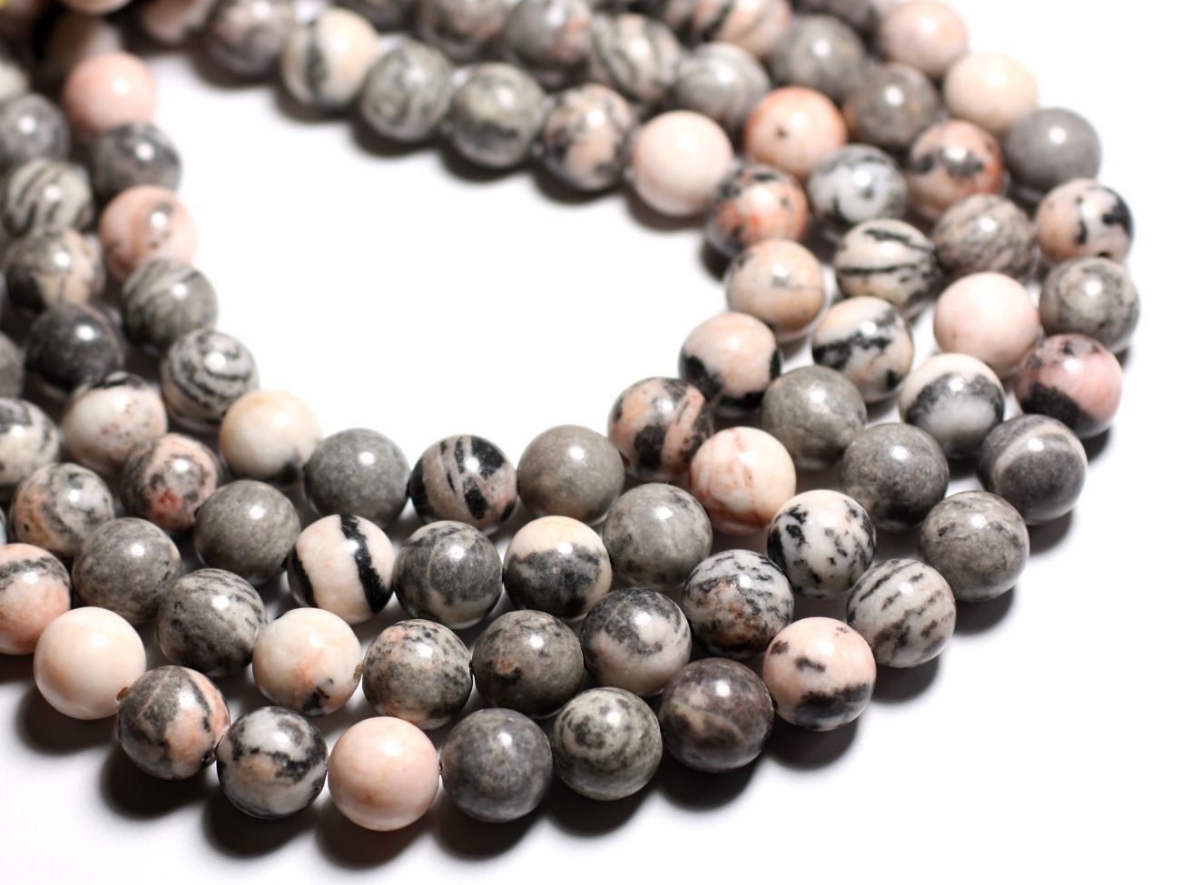 6pc - Perles de Pierre - Jaspe Gris et Rose Boules 12mm -  4558550085528 