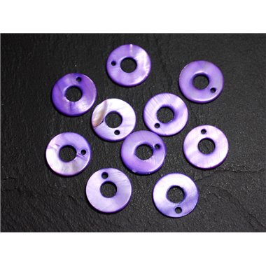 10pc - Breloques Pendentifs Nacre Cercles 15mm Violet  4558550014474 