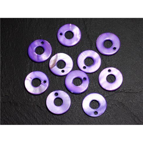 10pc - Perles Breloques Pendentifs Nacre Donuts Cercles 15mm violet foncé byzantin - 4558550014474