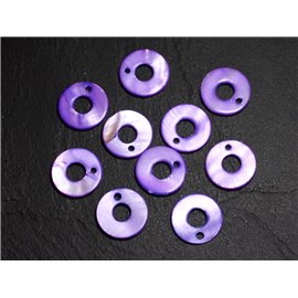 10pc - Mother of Pearl Pendants Charms Circles 15mm Purple 4558550014474 