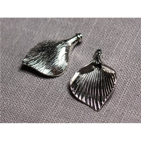 4pc - Connecteurs Pendentifs Boucles d'oreilles Métal Argenté Fleurs Feuilles Aromes 28mm - 4558550095336