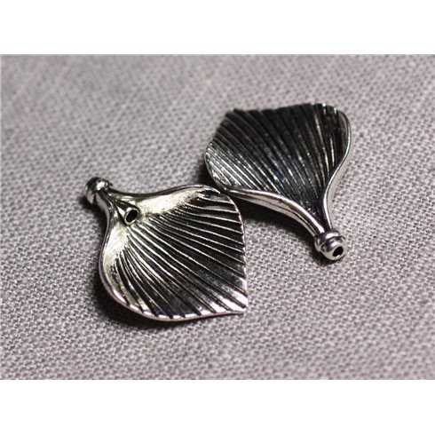 4pc - Connecteurs Pendentifs Boucles d'oreilles Métal Argenté Fleurs Feuilles Aromes 28mm - 4558550095336