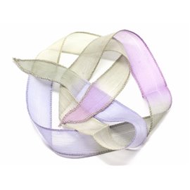 1pc - Collar de cinta de seda teñido a mano 85 x 2.5cm Rosa Púrpura Lavanda Amarillo Verde (ref SOIE148) 4558550002891 