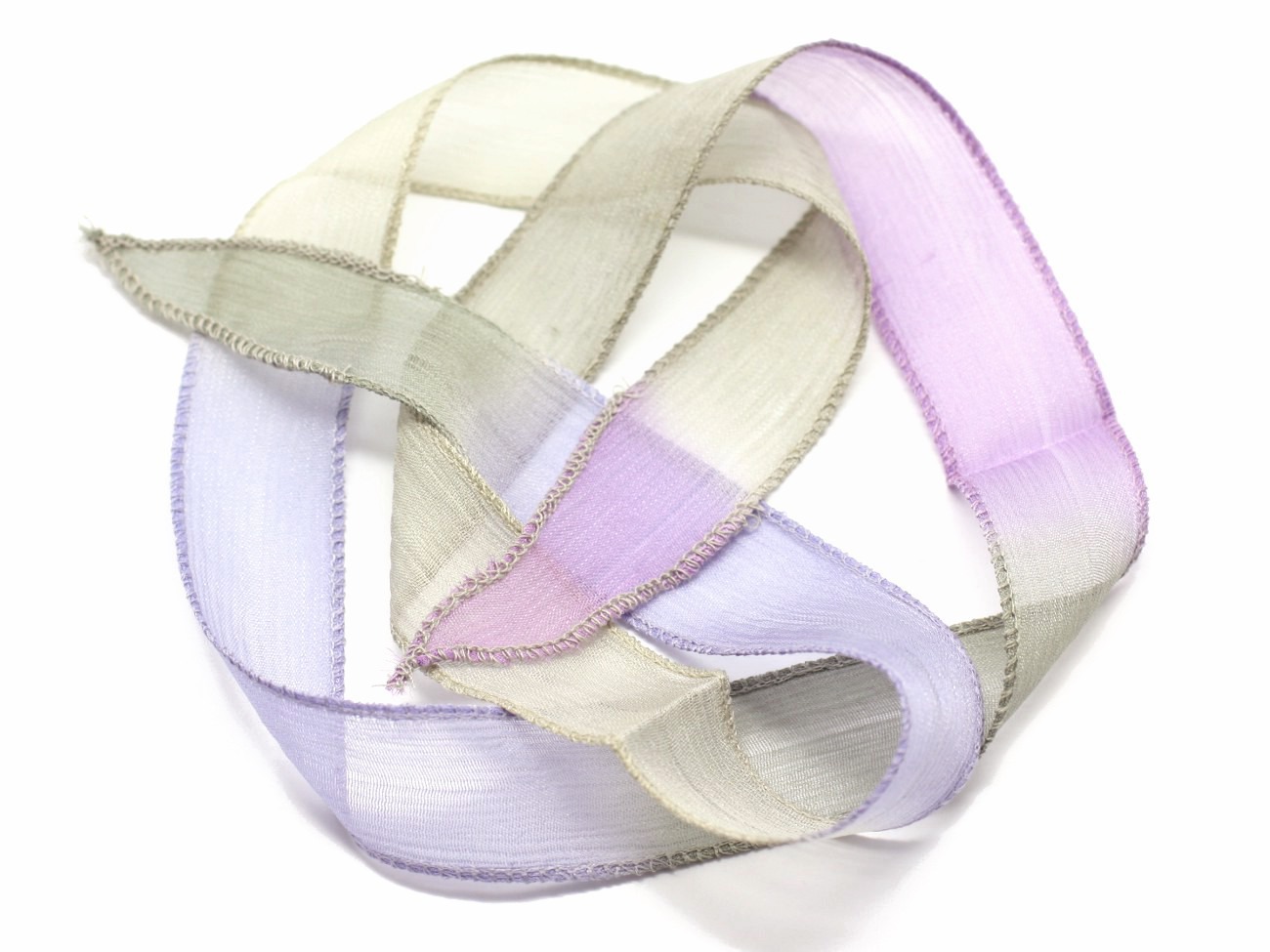 1pc - Collier Ruban Soie teint à la main 85 x 2.5cm Rose Mauve Lavande Jaune Vert (ref SOIE148)   4558550002891 