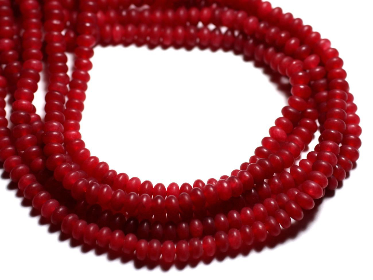 30pc - Perles de Pierre - Jade Rondelles 5x3mm Rouge Cerise Mat - 4558550085634 