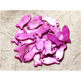 5pc - Beads Charms Pendants Mother of Pearl - Fish 23mm Pink Fuchsia 4558550002754 