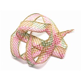 1 Stück - Handgefärbte Seidenbandkette 85 x 2,5 cm Rosa Erbsen Grün Gelb Ocker (ref SOIE155) 4558550002792 