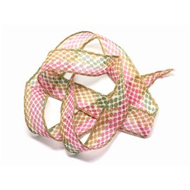 1pc - Hand-dyed Silk Ribbon Necklace 85 x 2.5cm Dots Pink Green Yellow Ocher (ref SOIE155) 4558550002792 