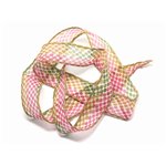 1pc - Collier Ruban Soie teint à la main 85 x 2.5cm Pois Rose Vert Jaune Ocre (ref SOIE155)   4558550002792 