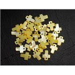 10pc - Perles Pendentifs Breloques Nacre Croix 12mm Jaune clair Pastel - 8741140003439 
