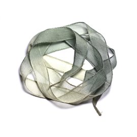 Hand-dyed Silk Ribbon Necklace 130x1.8cm Gray Green Khaki SILK188 - 8741140003309 