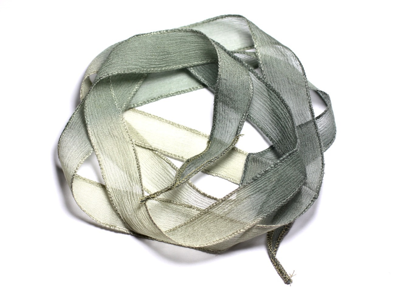 Collier Ruban Soie teint à la main 130x1.8cm Gris Vert Kaki SOIE188 - 8741140003309 