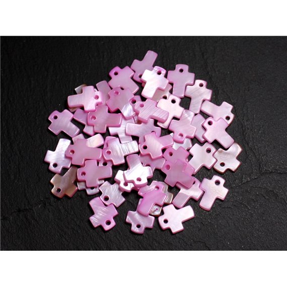 10pc - Perles Pendentifs Breloques Nacre Croix 12mm Rose clair Pastel Bonbon - 8741140003422
