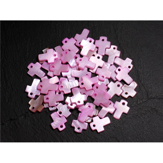 10pc - Perles Pendentifs Breloques Nacre Croix 12mm Rose clair Pastel - 8741140003422 