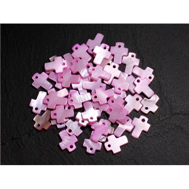 10pc - Perles Pendentifs Breloques Nacre Croix 12mm Rose clair Pastel - 8741140003422 