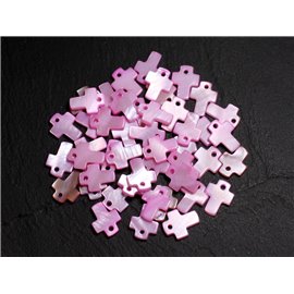 10Stk - Perlen Anhänger Charms Perlmutt Kreuz 12mm Hellrosa Pastell Bonbon - 8741140003422