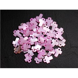 10pc - Pearls Pendants Charms Mother of Pearl Cross 12mm Light Pink Pastel - 8741140003422 