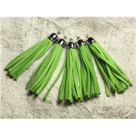 3pc - Green Suede Pompom and Silver Metal 68mm 4558550009760 