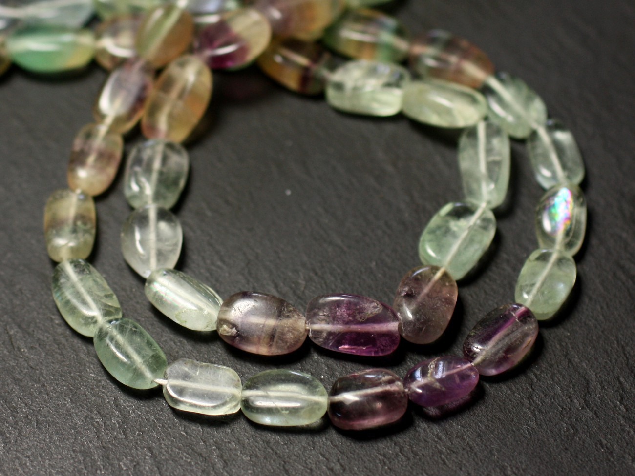 10pc - Perles de Pierre - Fluorite Multicolore Olives Ovales 8-11mm - 8741140011755 