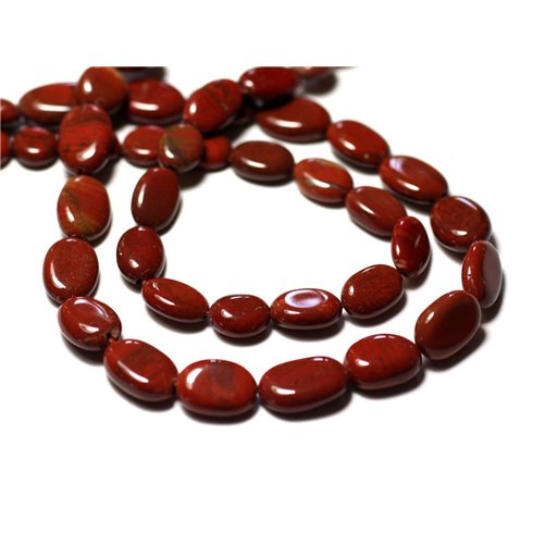 10pc - Perles de Pierre - Jaspe Rouge Olives Ovales 7-12mm - 8741140011786 